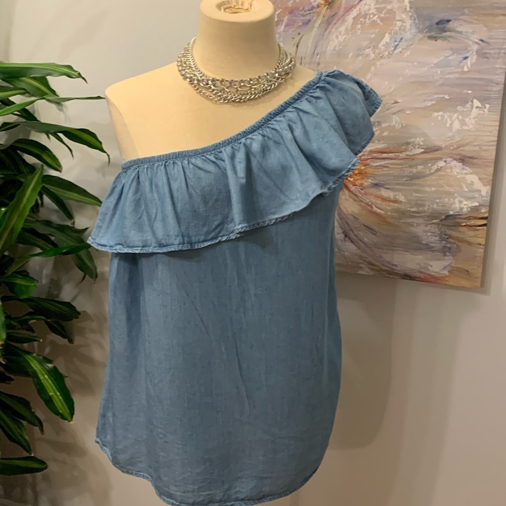 Old Navy Blue One-Shoulder Top- Lightweight Denim
